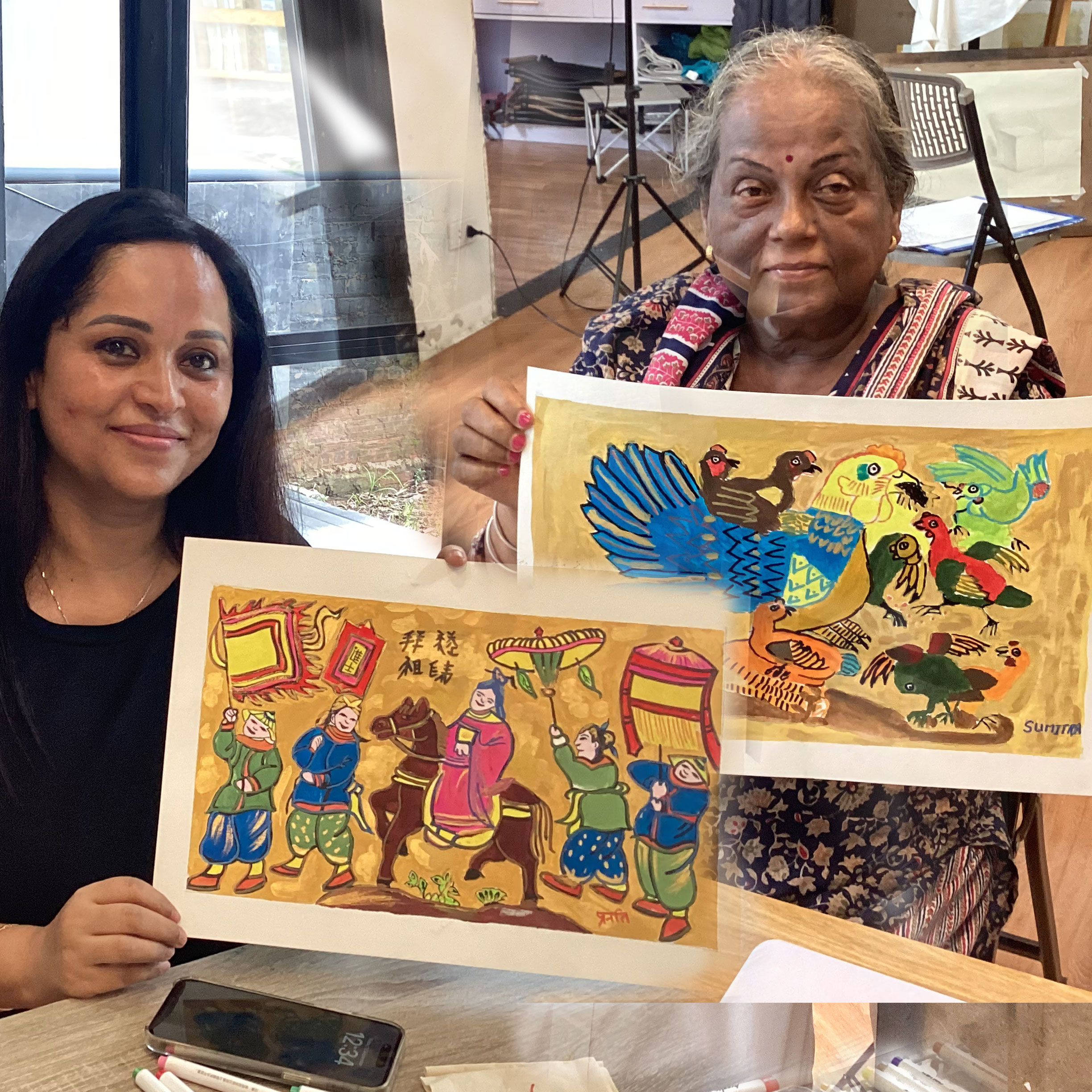 Pranati and mother at art tutor hanoi