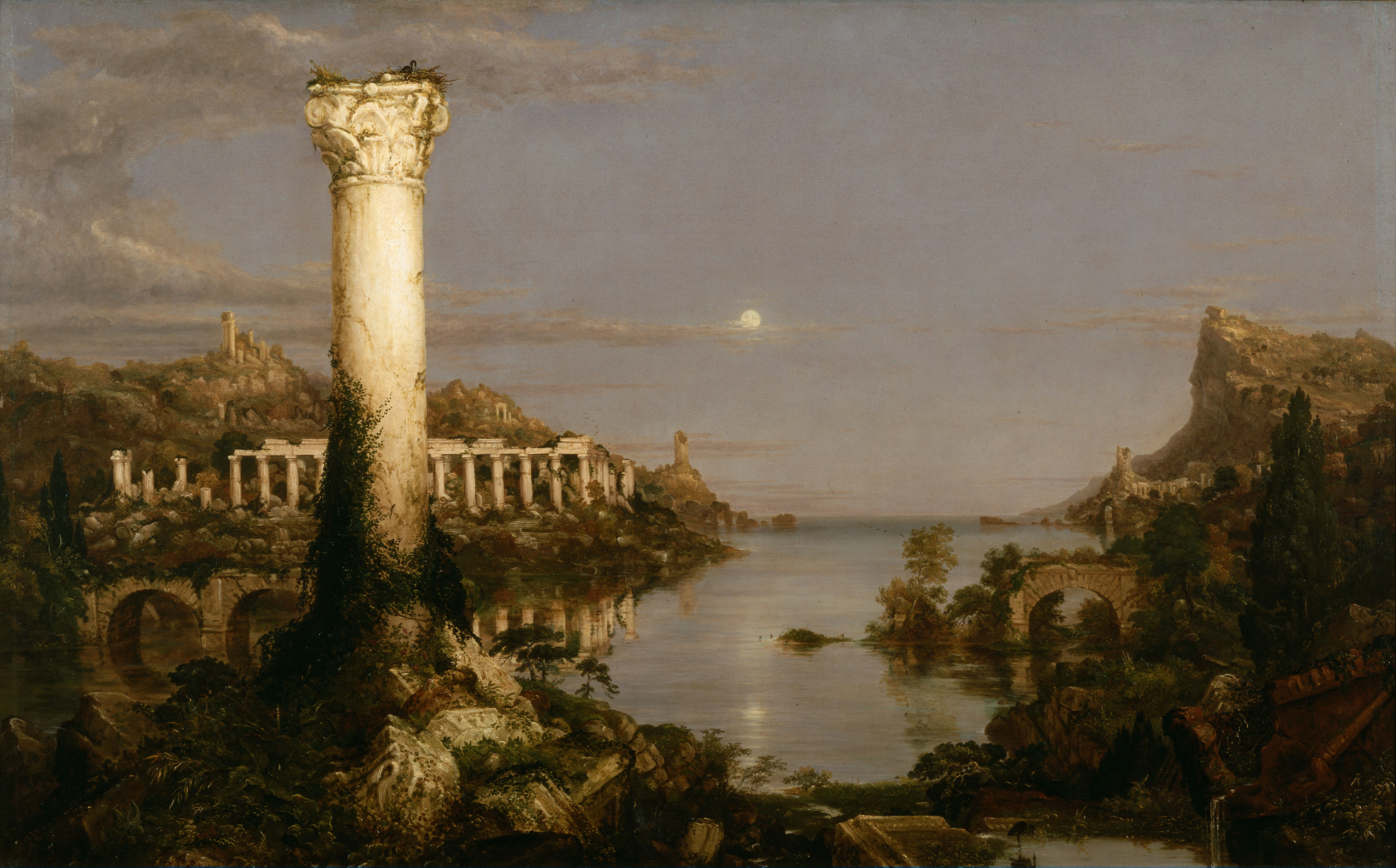 cole_thomas_the_course_of_empire_desolation_1836 Fall of the Roman Empire in painting: Thomas Cole, The Course of Empire: Desolation, 1836, The Metropolitan Museum of Art, New York, NY, USA. Wikimedia Commons (public domain).